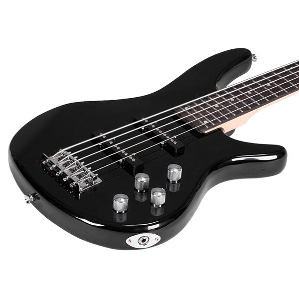 Glarry GIB 5-String Electric Bass Guitar With Accessories - Black