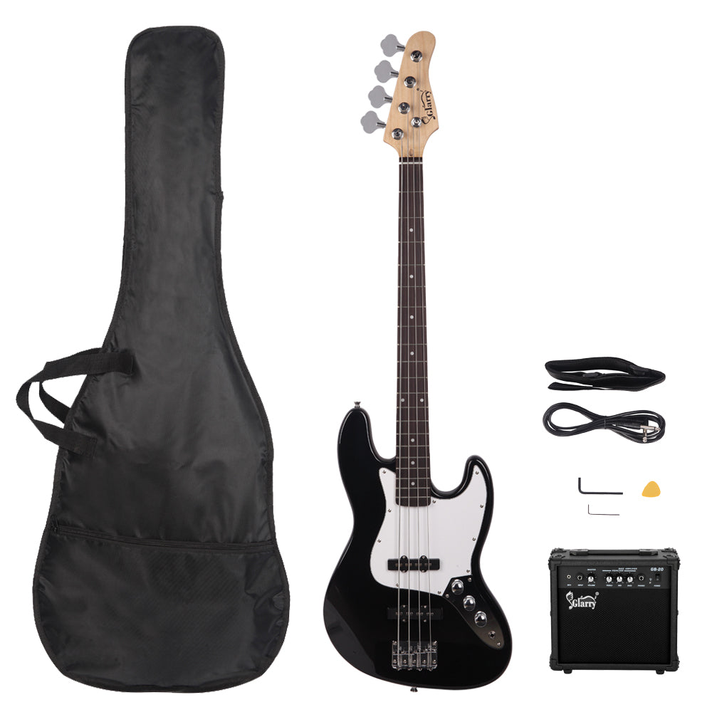 Glarry GJazz Bass With Bass Amplifier - Black
