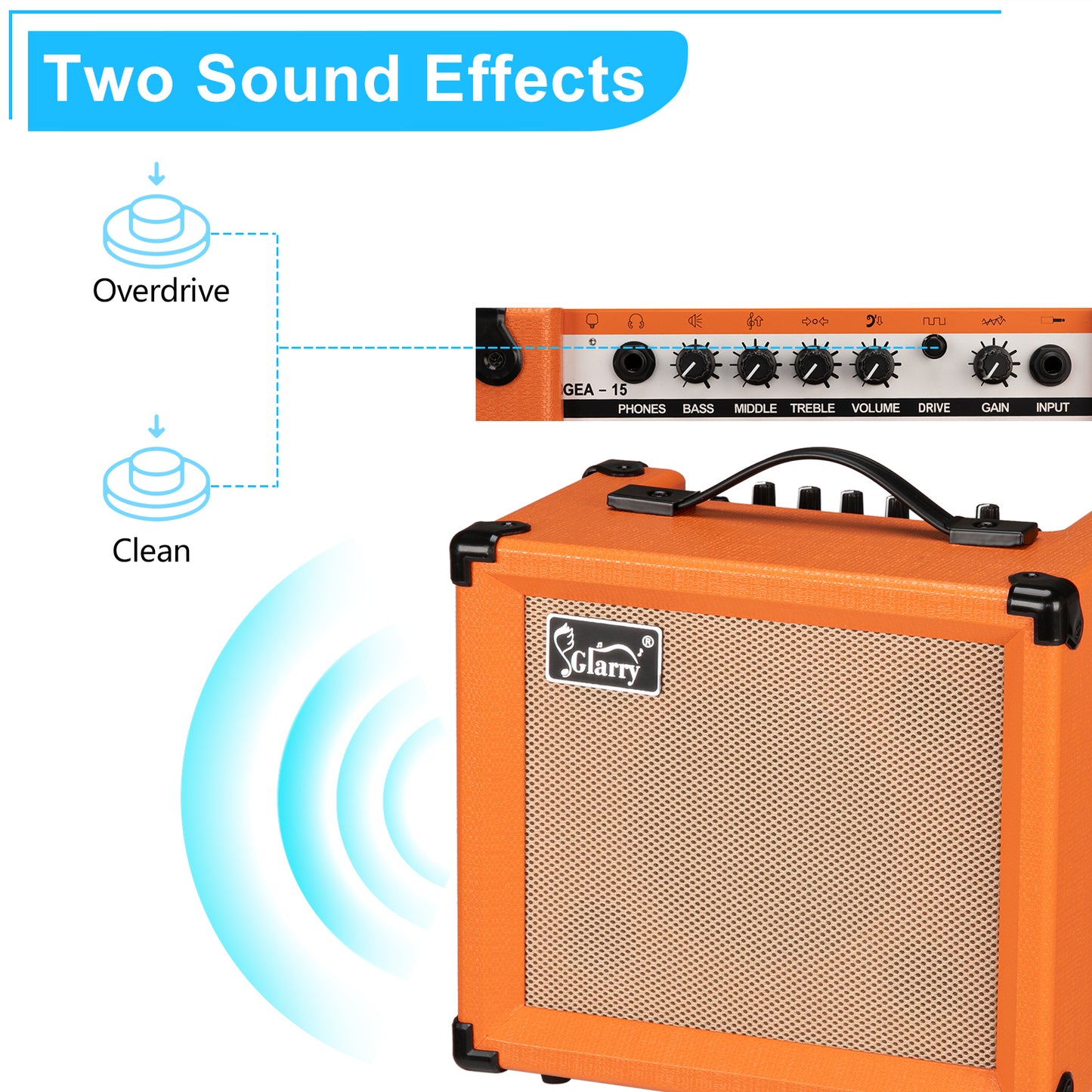 Glarry 15W GEA-15 Electric Guitar Amplifier - Orange