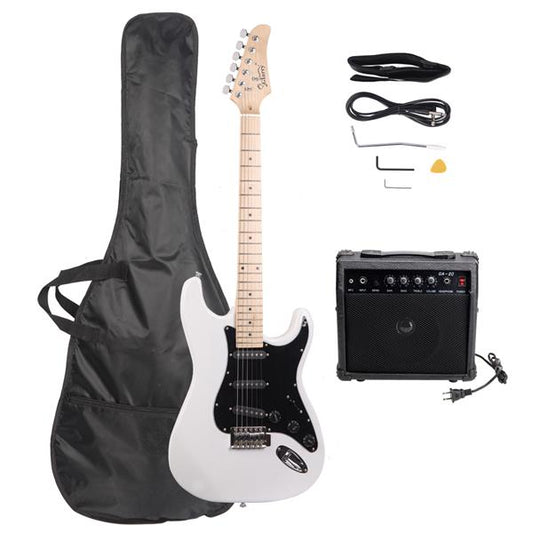 Glarry GST Electric Guitar With Guitar Amp - White