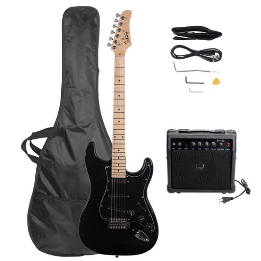 Glarry GST Electric Guitar With Guitar Amp - Black