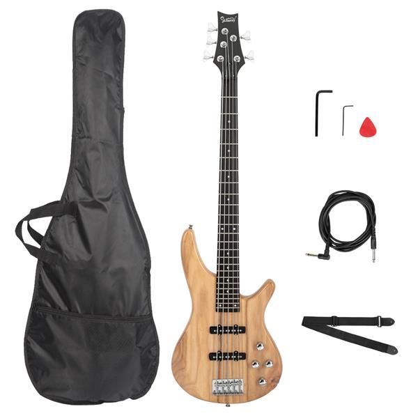 Glarry GIB 5-String Electric Bass Guitar With Accessories - Natural