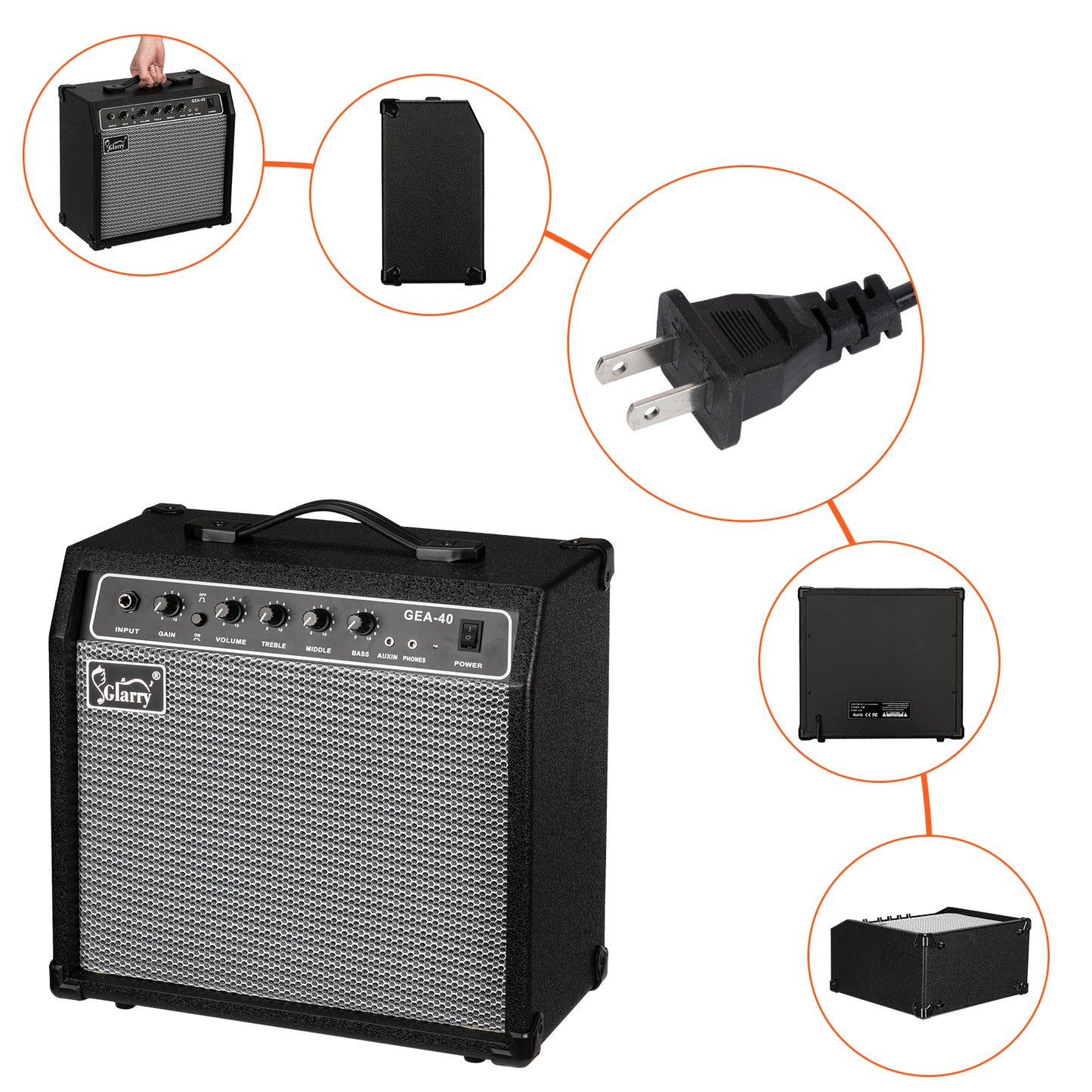 Glarry 40W GEA-40 Electric Guitar Amplifier Black